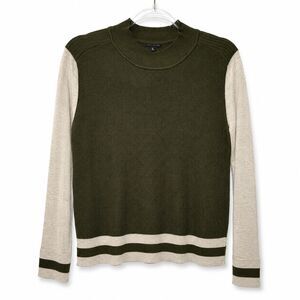 Poof Apparel Sweater Juniors Small Green Beige Waffle Knit Long Sleeve Mock Neck